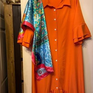 SHEIN Orange Maxi Dress with Multicolor Scarf